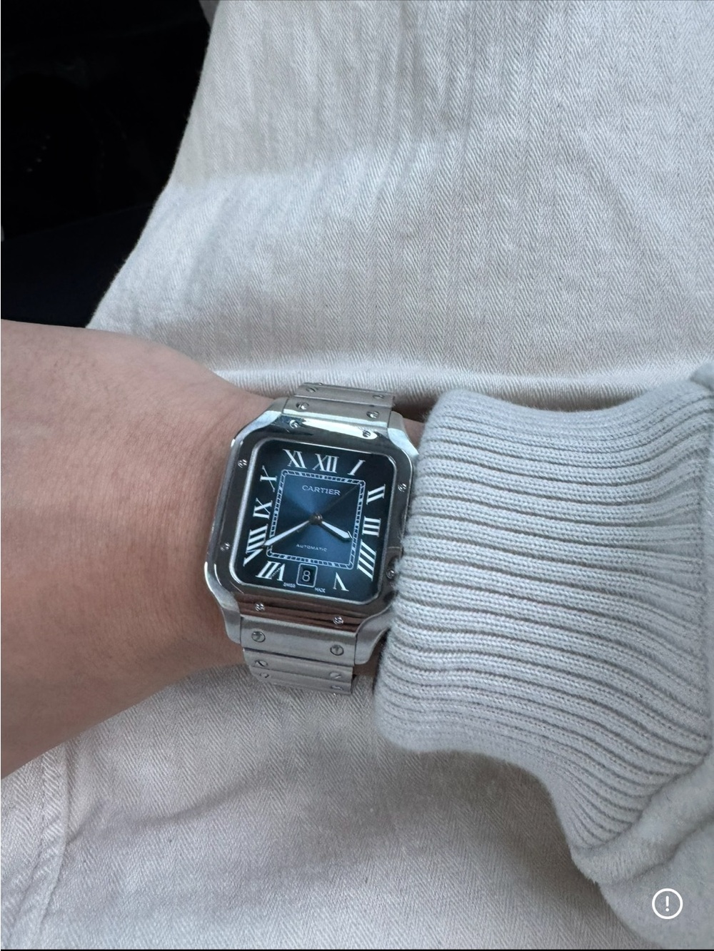 Cartier Santos Steel Watch with Blue Dial and Silver Bracelet